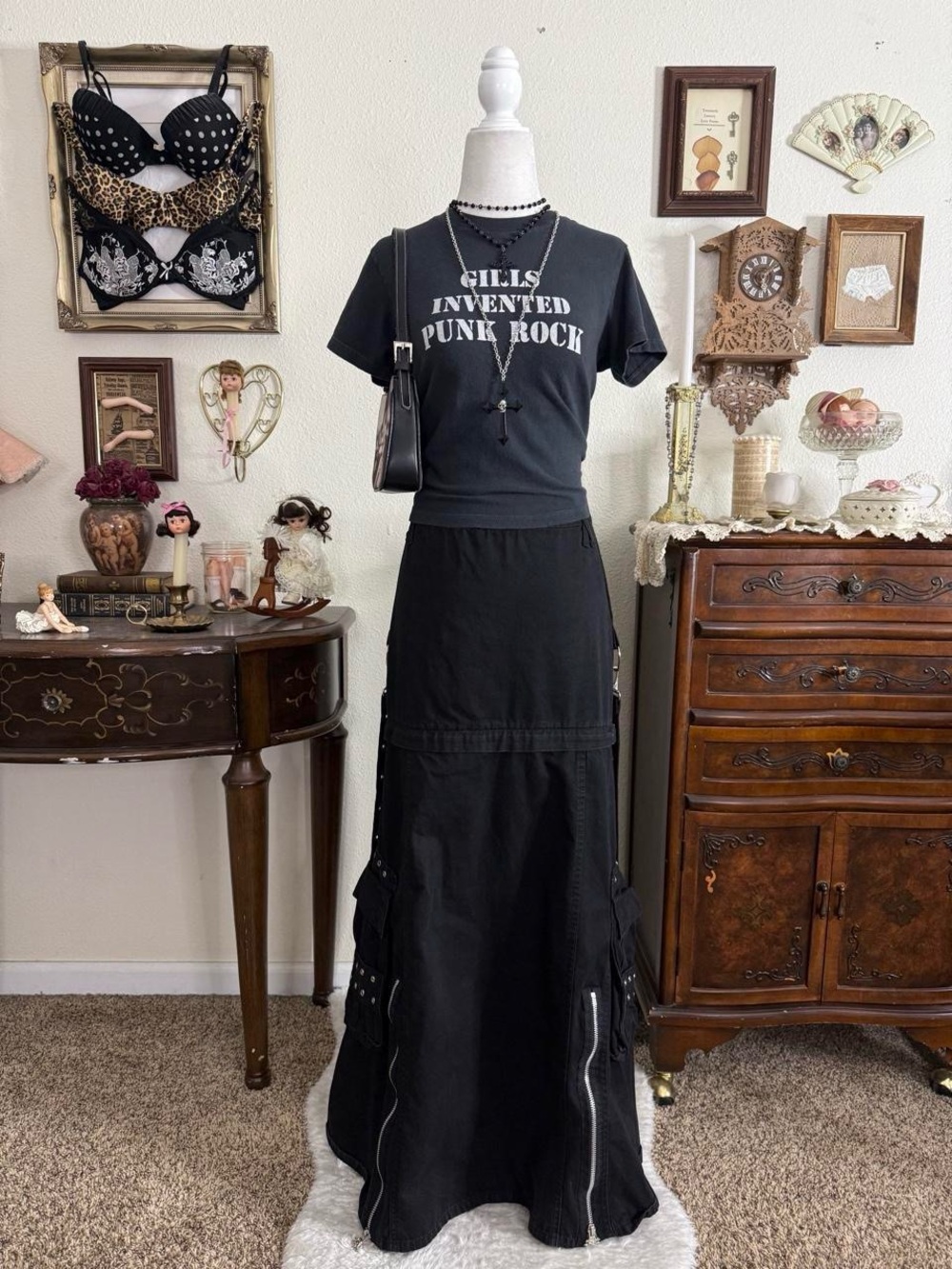 Mall goth subversive grunge Tripp NYC black maxi skirt w zippers and grommets
